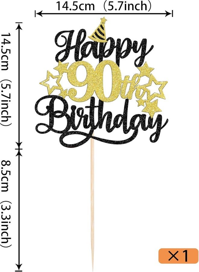 Confetti! Glittering 90th Birthday Cake Topper with Star Hat - Cheers to 90 Years! Fabulous Cake Decorations for Elders 90th Birthday & Anniversary Party Supply - Image 3